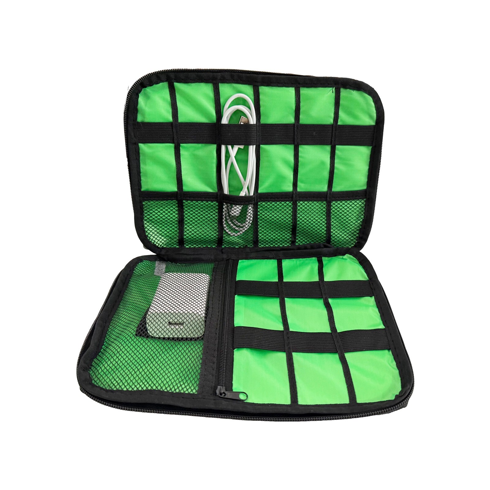 Storage Bag Mobile Phone Data Cable Portable Large Mesh Pocket Two-Way Zipper