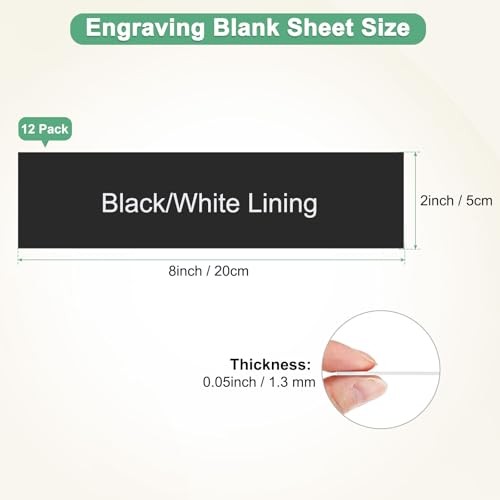 12-Pack Engraving Blank Sheets 8×2 Inch ABS Plastic Name Plate Sign Black/White
