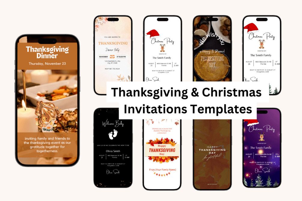Thanksgiving & Christmas Invitations Bundle