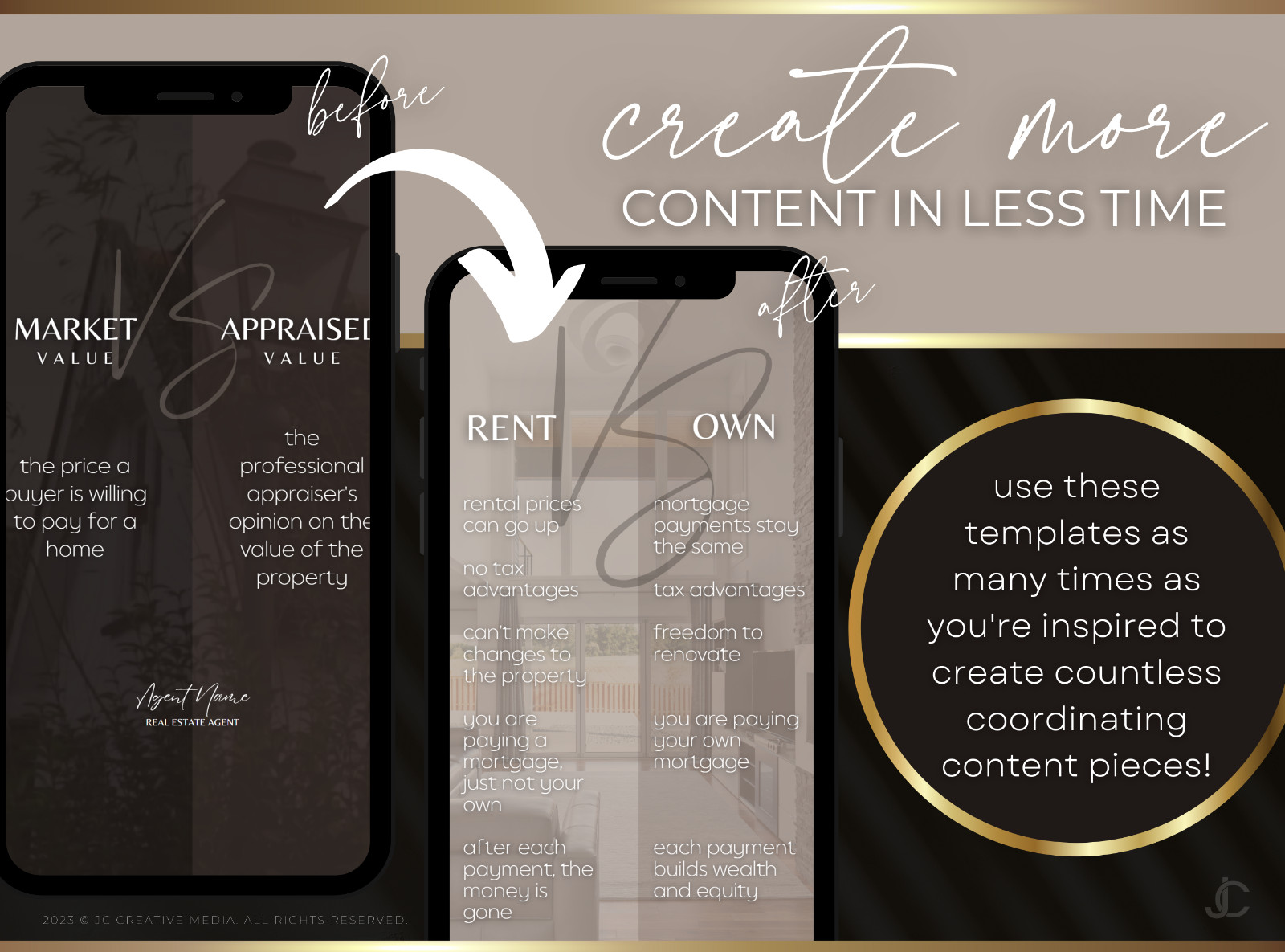 21 Real Estate Marketing Reels. VOL. 2 – Canva Video Templates (Black / Brown)