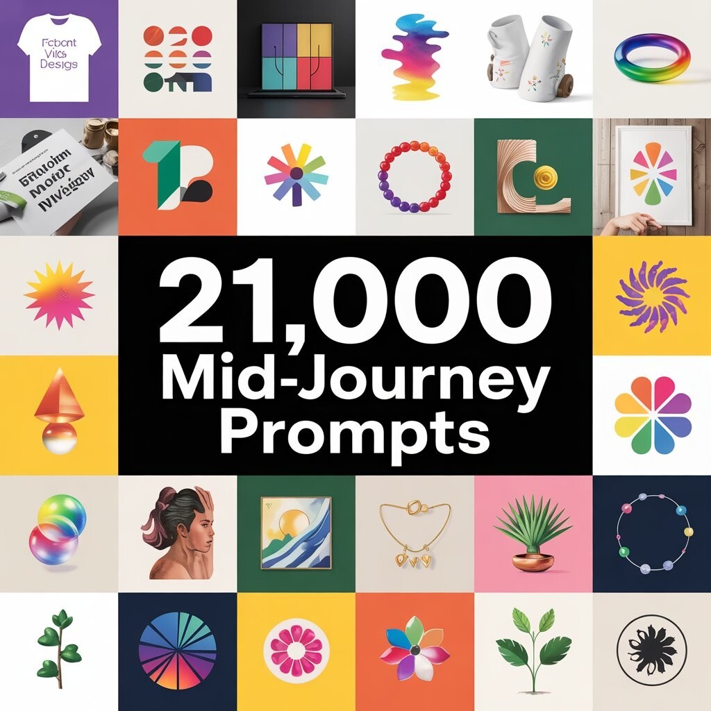 21,000 MidJourney Prompts Bundle – Comprehensive Collection for T-Shirt Designs,