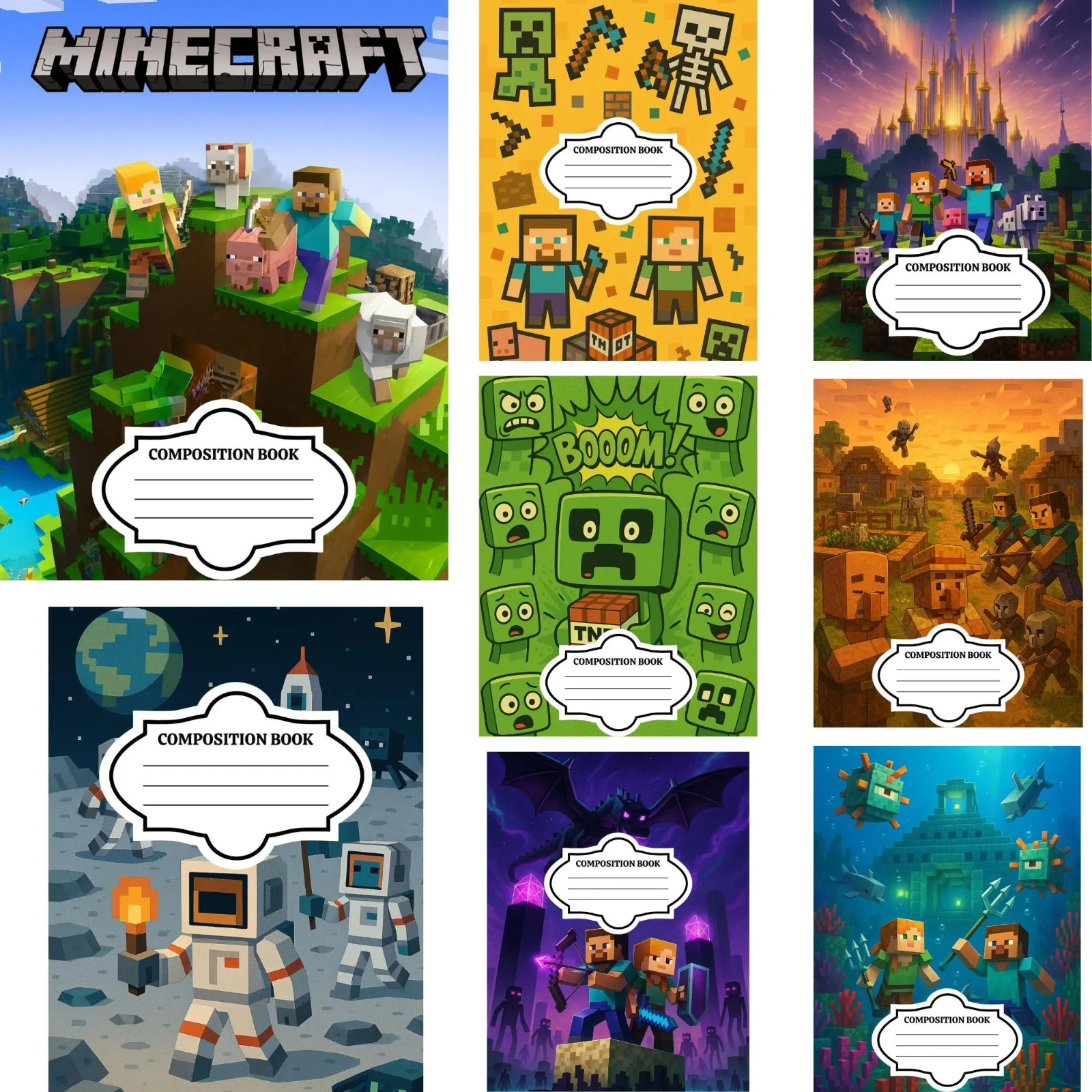 Composition Notebook Cover, Minecraft Composition Book Cover, Canva Composition