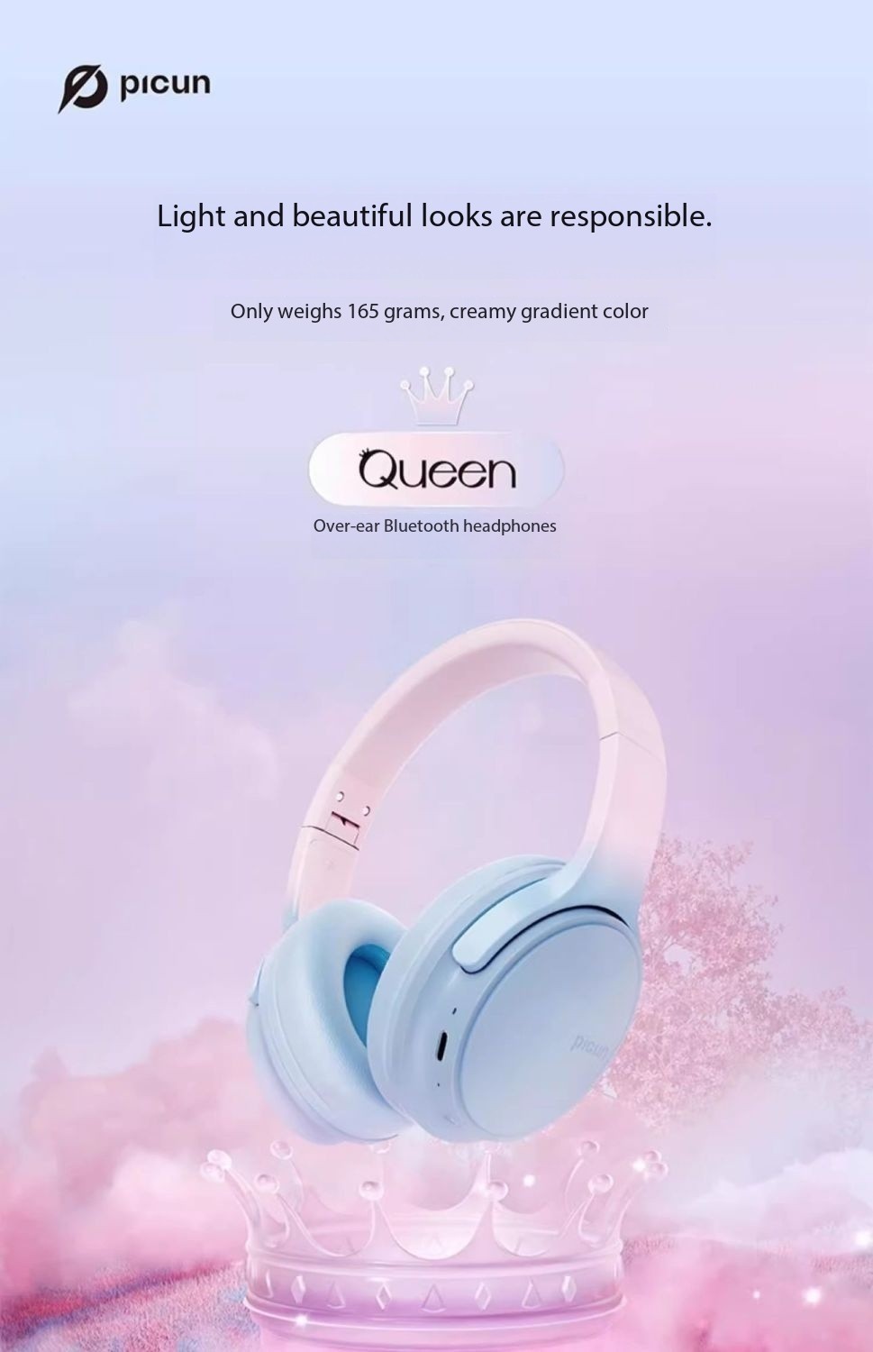 Pincun Queen Over-Ear Bluetooth Wireless Women’s Headset with Noise Cancellation