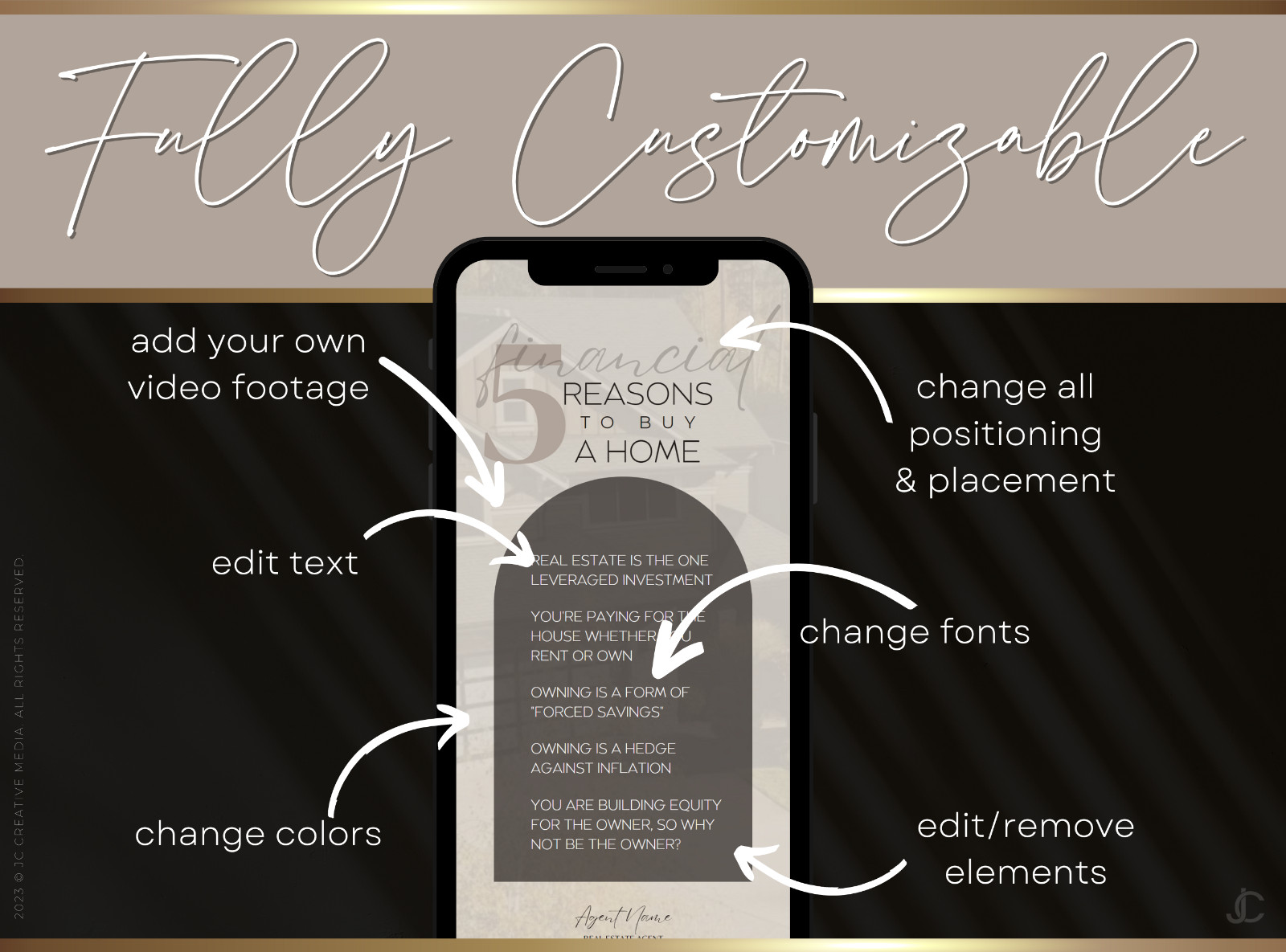 21 Real Estate Marketing Reels. VOL. 2 – Canva Video Templates (Black / Brown)