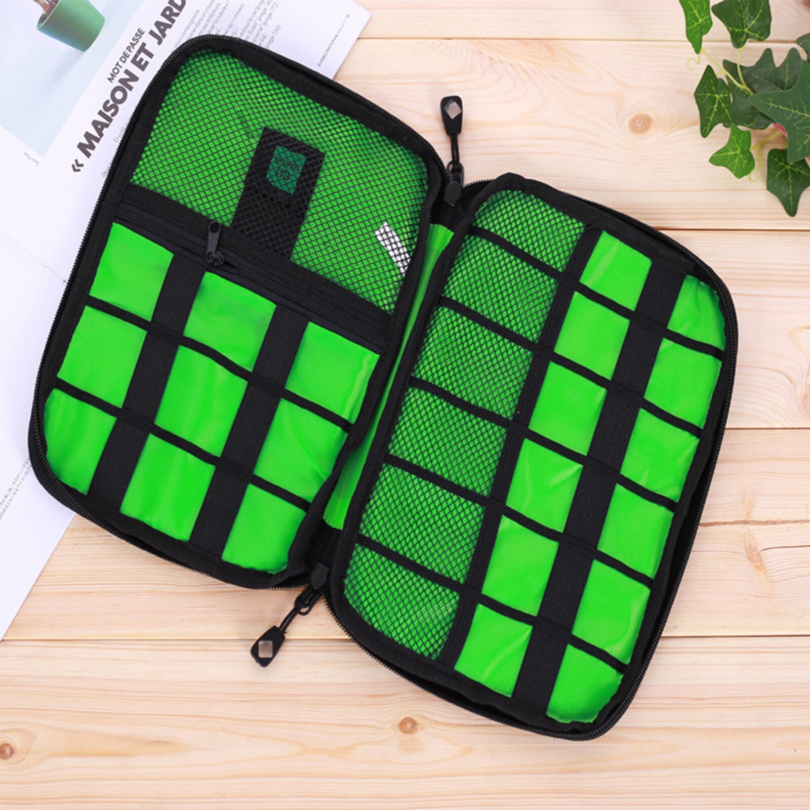 Storage Bag Mobile Phone Data Cable Portable Large Mesh Pocket Two-Way Zipper