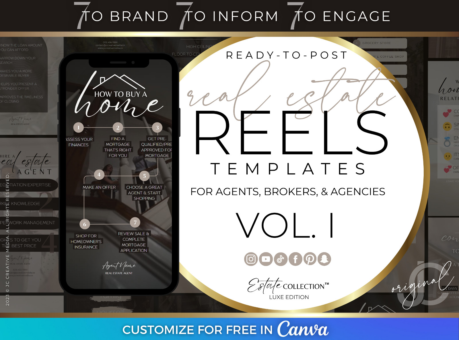 21 Real Estate Marketing Reels. VOL. 1 – Canva Video Templates (Brown / Black)