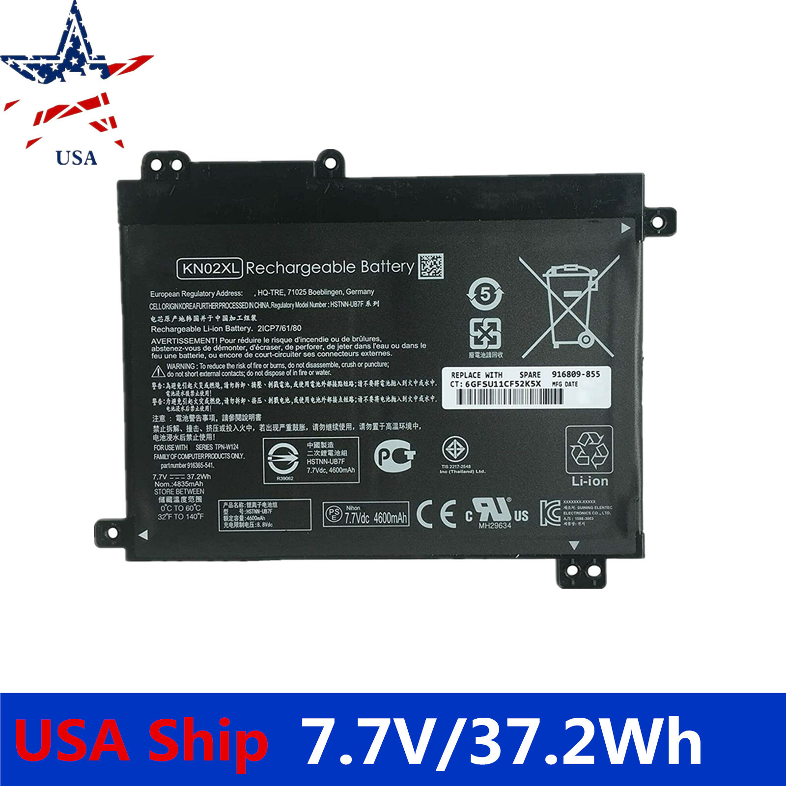 For HP Pavilion X360 11m-ad Series Battery 7.7V 37.2Wh 4600mAh KN02XL 916809-855