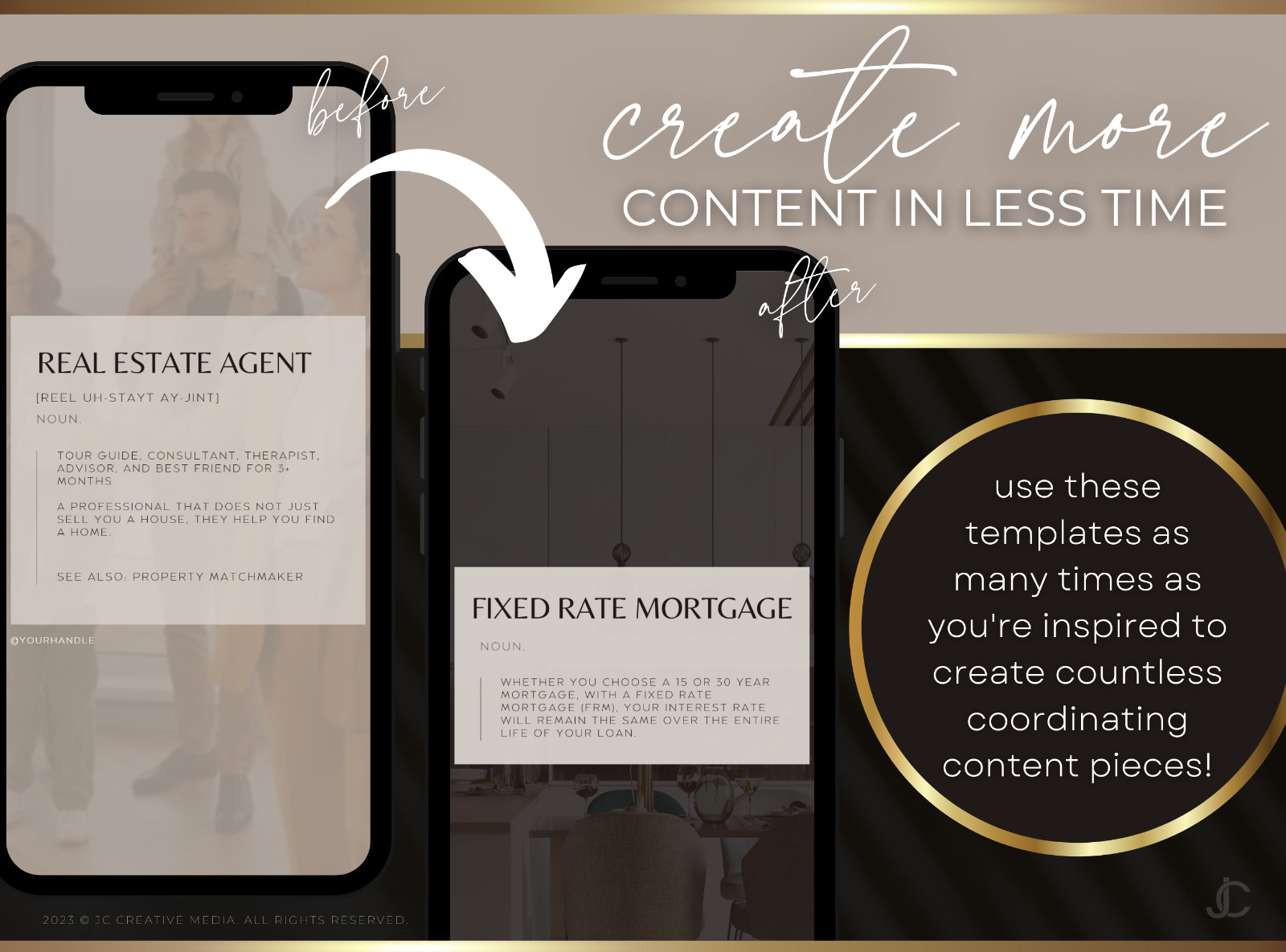 21 Real Estate Marketing Reels. VOL. 1 – Canva Video Templates (Brown / Black)