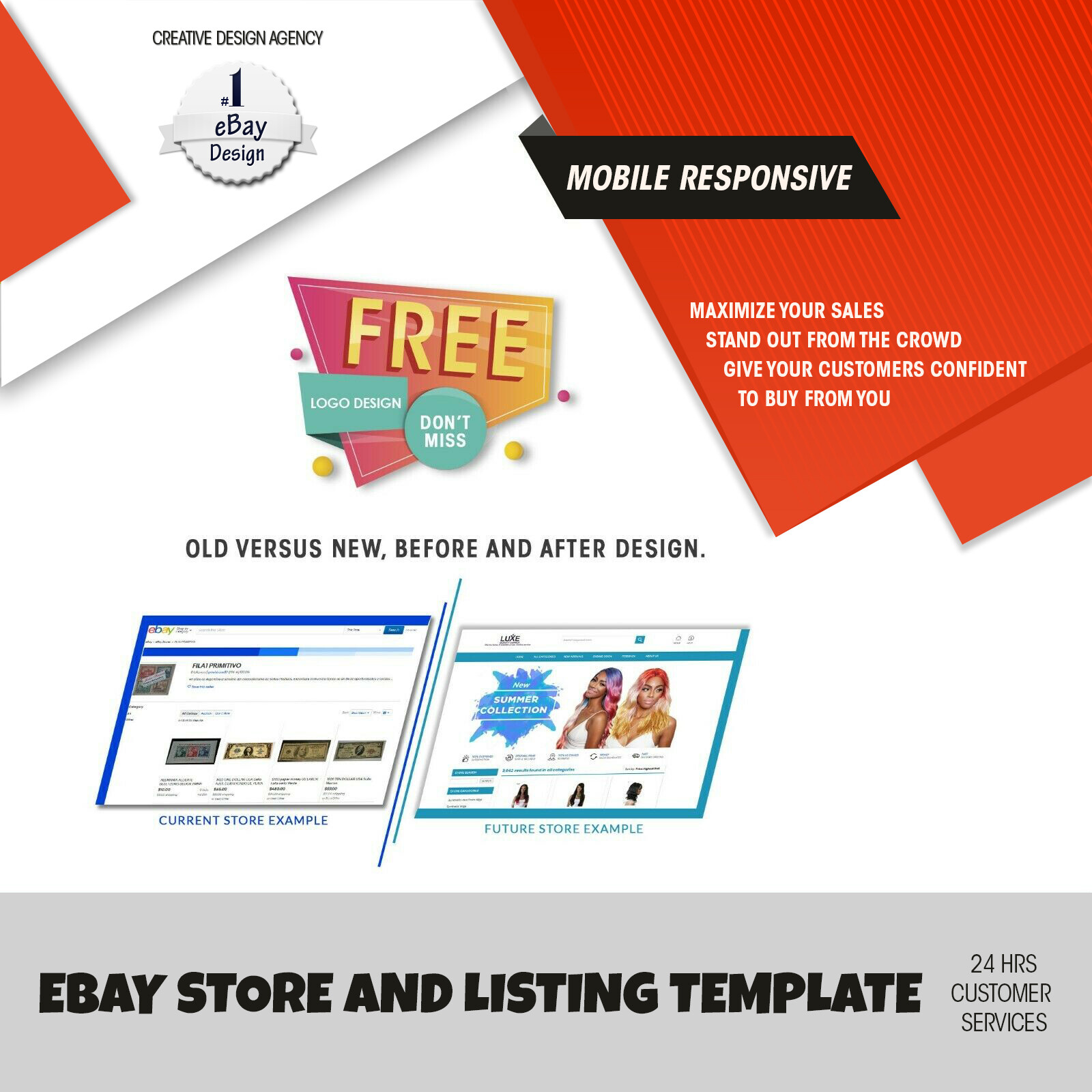 Ebay Listing Template Store Responsive Auction Compliant 2021 Design Html & LOGO