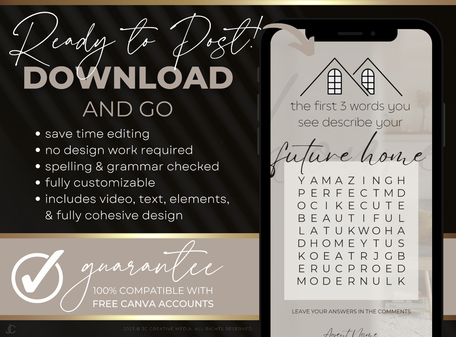 21 Real Estate Marketing Reels. VOL. 2 – Canva Video Templates (Black / Brown)