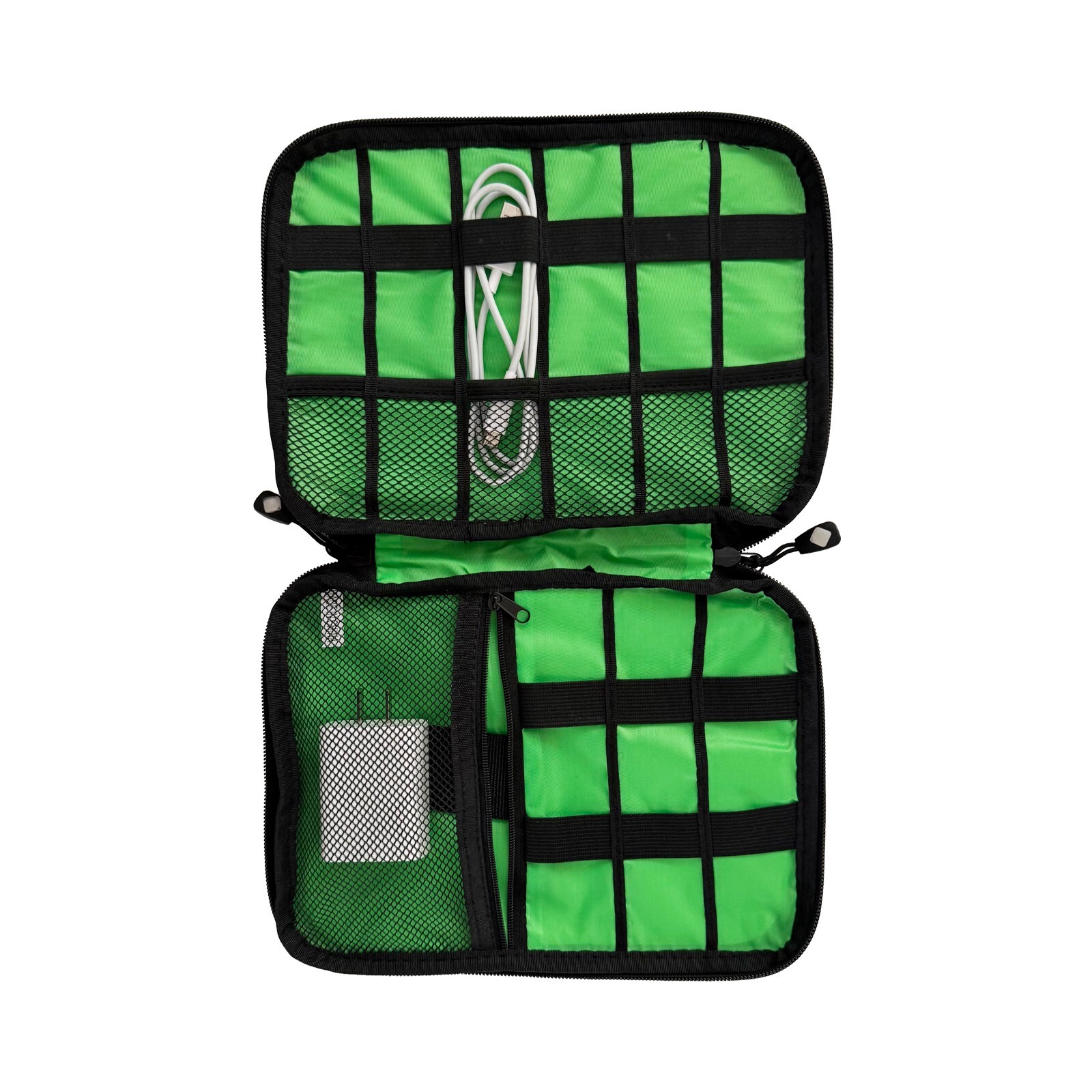 Storage Bag Mobile Phone Data Cable Portable Large Mesh Pocket Two-Way Zipper