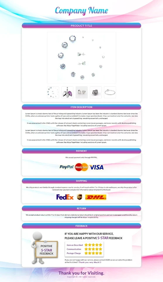 eBay Mobile Responsive eBay Listing Template Auction Template