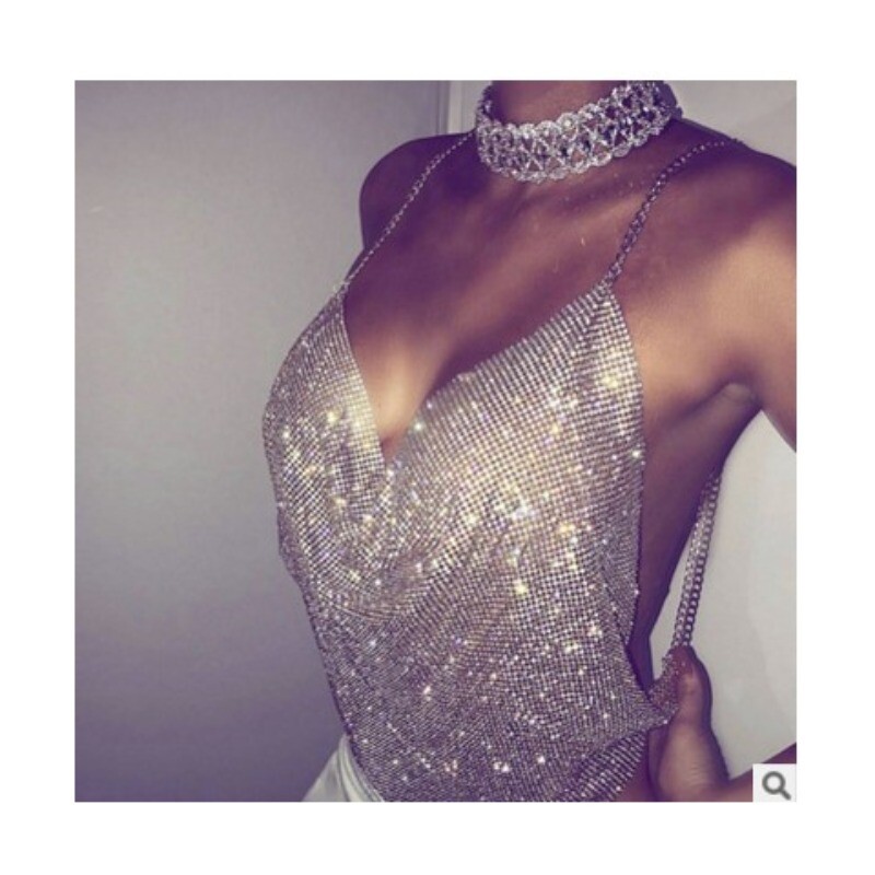 Shiny Colorful Halter Suspender Top