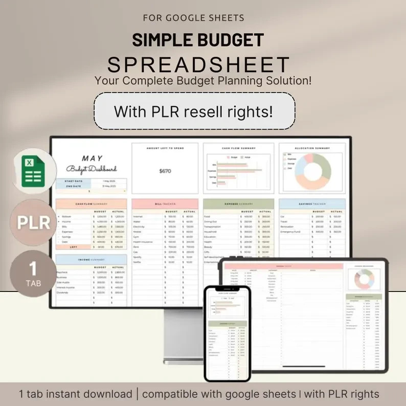Monthly Budget Spreadsheet Editable Google Sheets Template