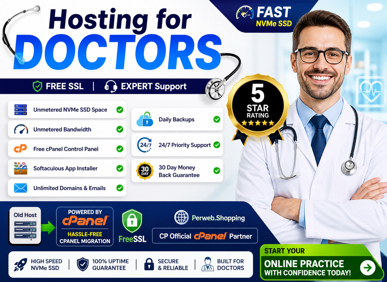 Hosting for Doctors – ⚡ Lightning-Fast, Ultra-Secure & Pro SSD Only $14.99/Year!