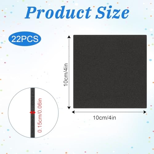 22 Pcs Adhesive Foam Padding 4×4 Inch Black Self Stick Neoprene Rubber Sheets