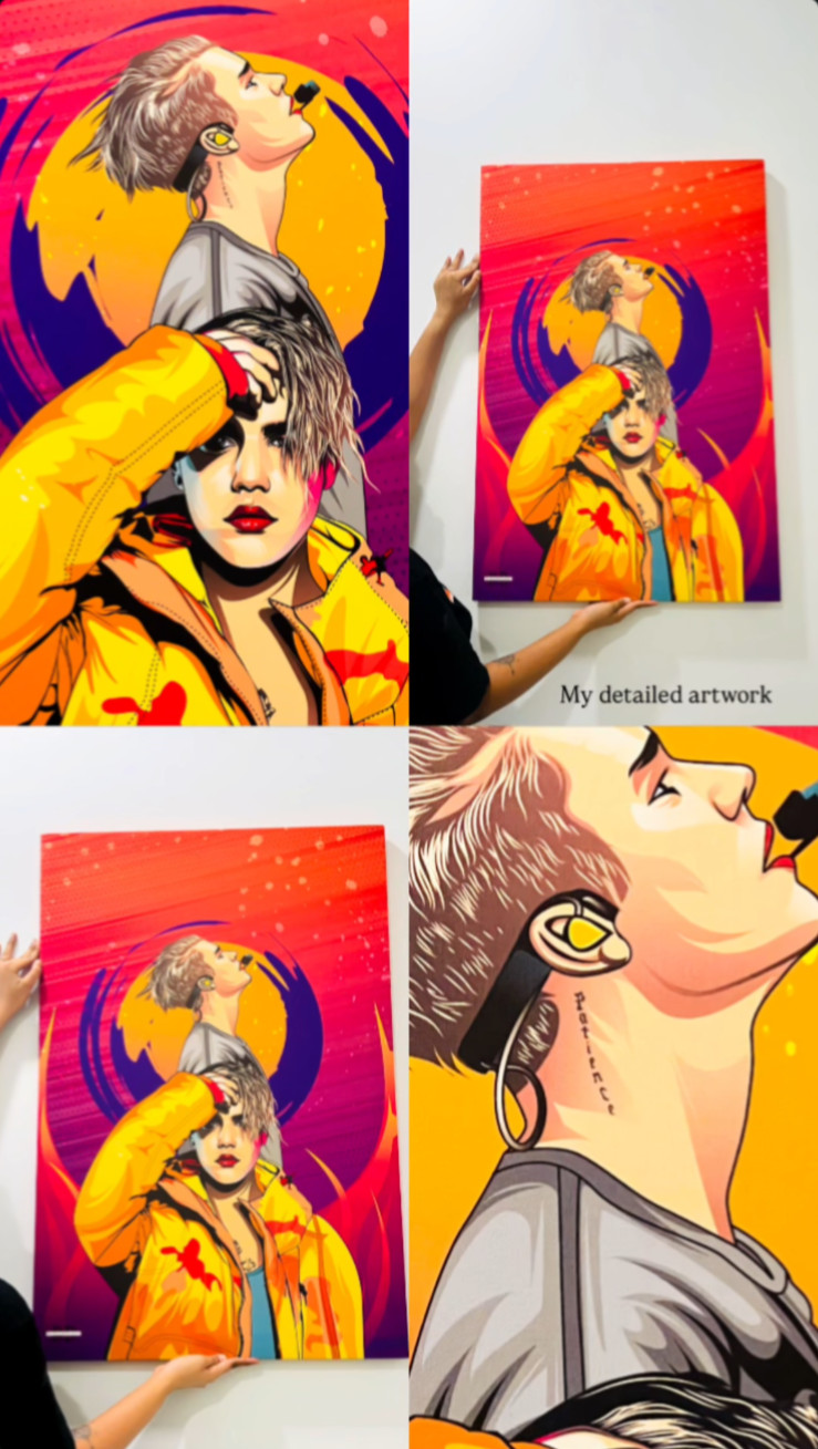Justin Bieber Vector Pop Art Poster 2x3ft Canvas Style – Music Wall Decor – Co