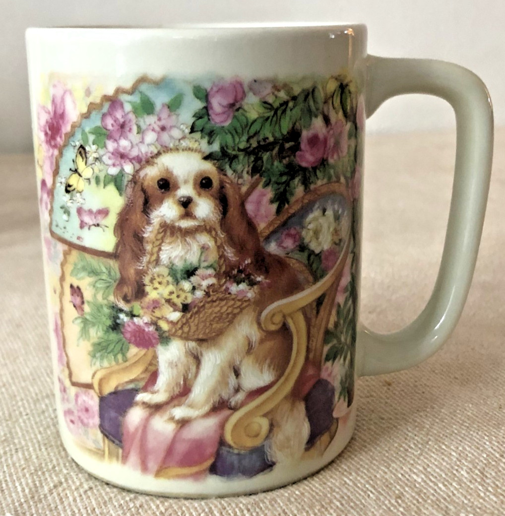 Vintage Otagiri Japan Dog Floral Mug Sunrise Publications Cavalier