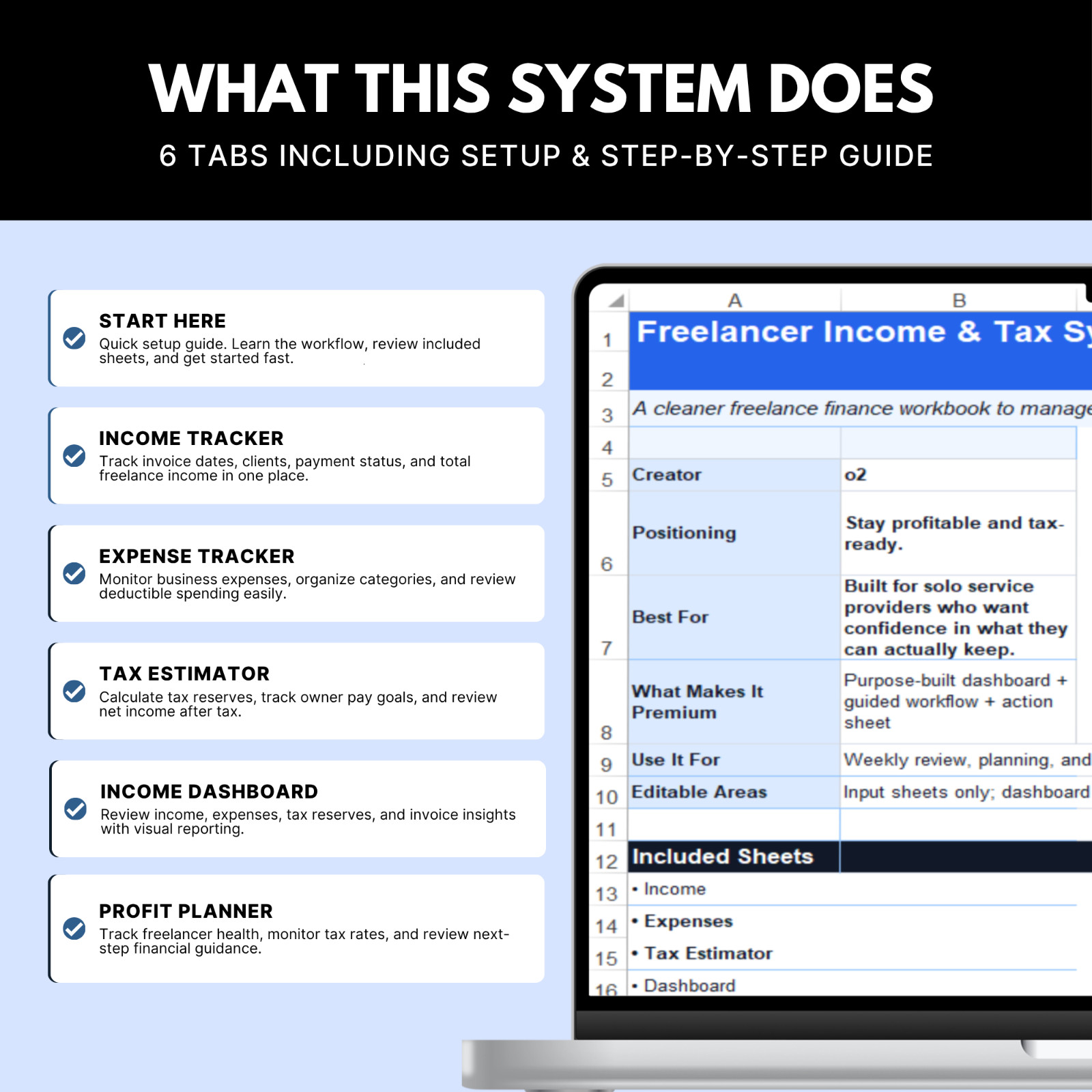 Freelancer Spreadsheet | Income Tracker, Expense Tracker, Tax Estimator
