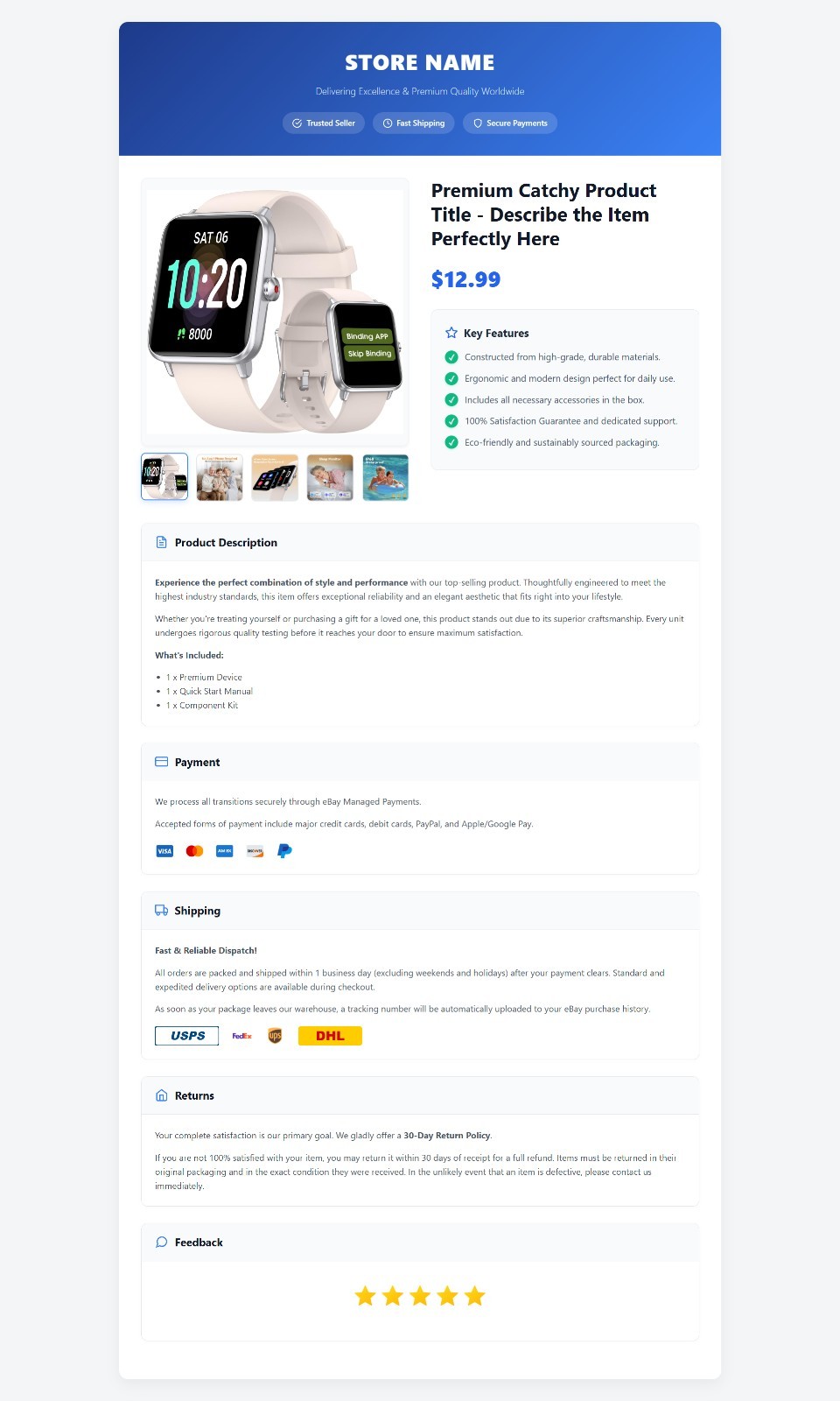 Custom 2026 eBay Storefront HTML listing template design