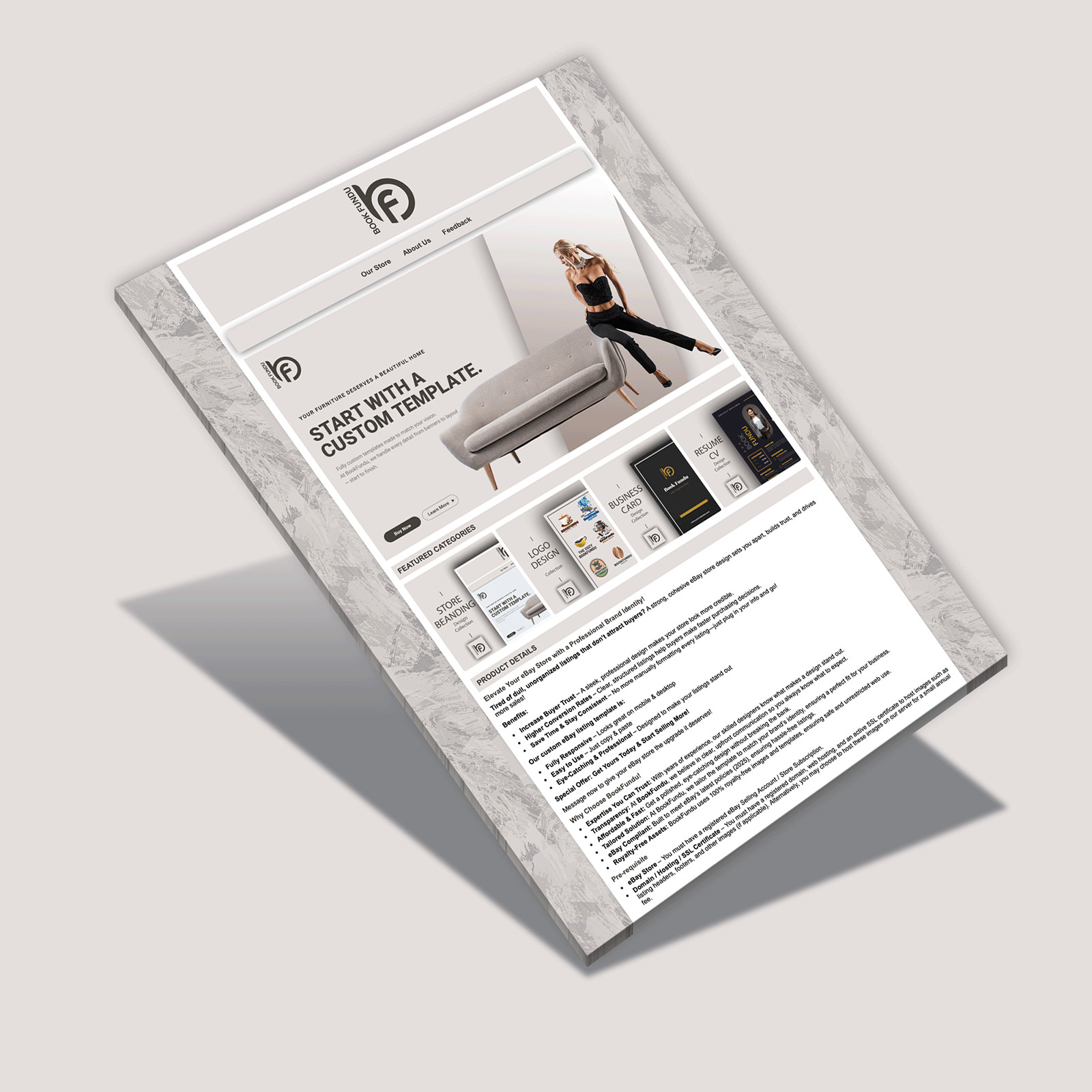 Light & Minimal HTML eBay Listing Template | Modern Design for All Categories