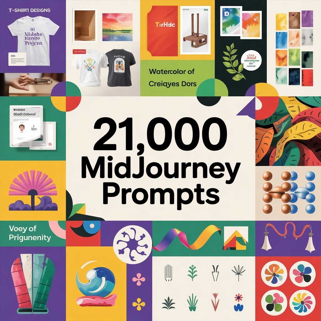 21,000 MidJourney Prompts Bundle – Comprehensive Collection for T-Shirt Designs,