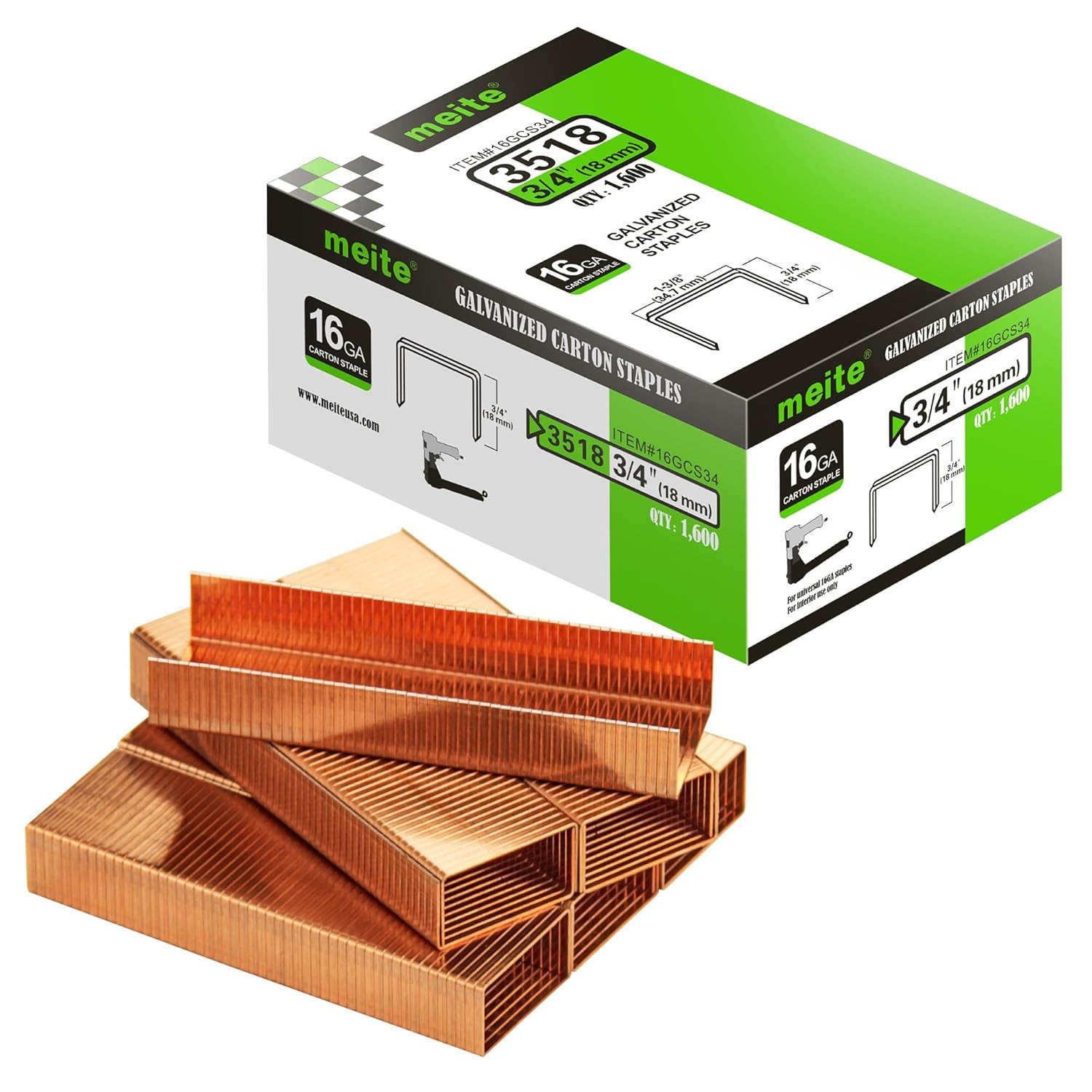 meite 16 Gauge Carton Closing Staples 1-3/8″ Crown 3/4″ Leg 1600PCS Copper Coate