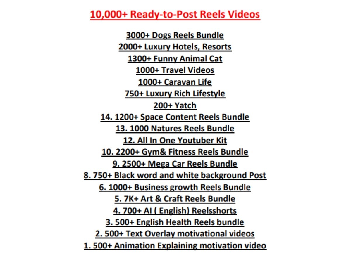 Massive Bundle of 10,000+ Reels Videos – Perfect for Instagram, Facebook