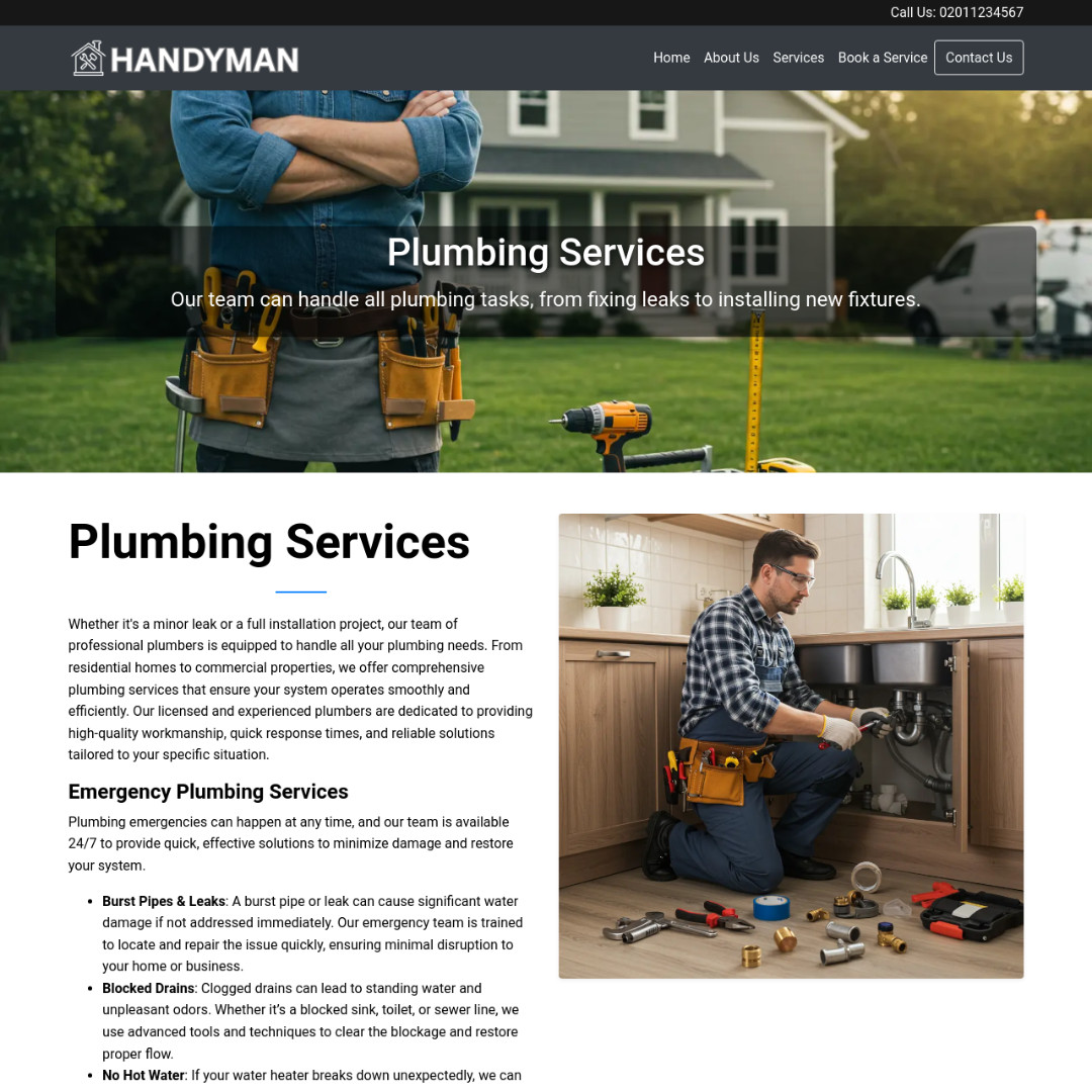 Professional Handyman Website with Smart Booking & Quoting System Tools Included