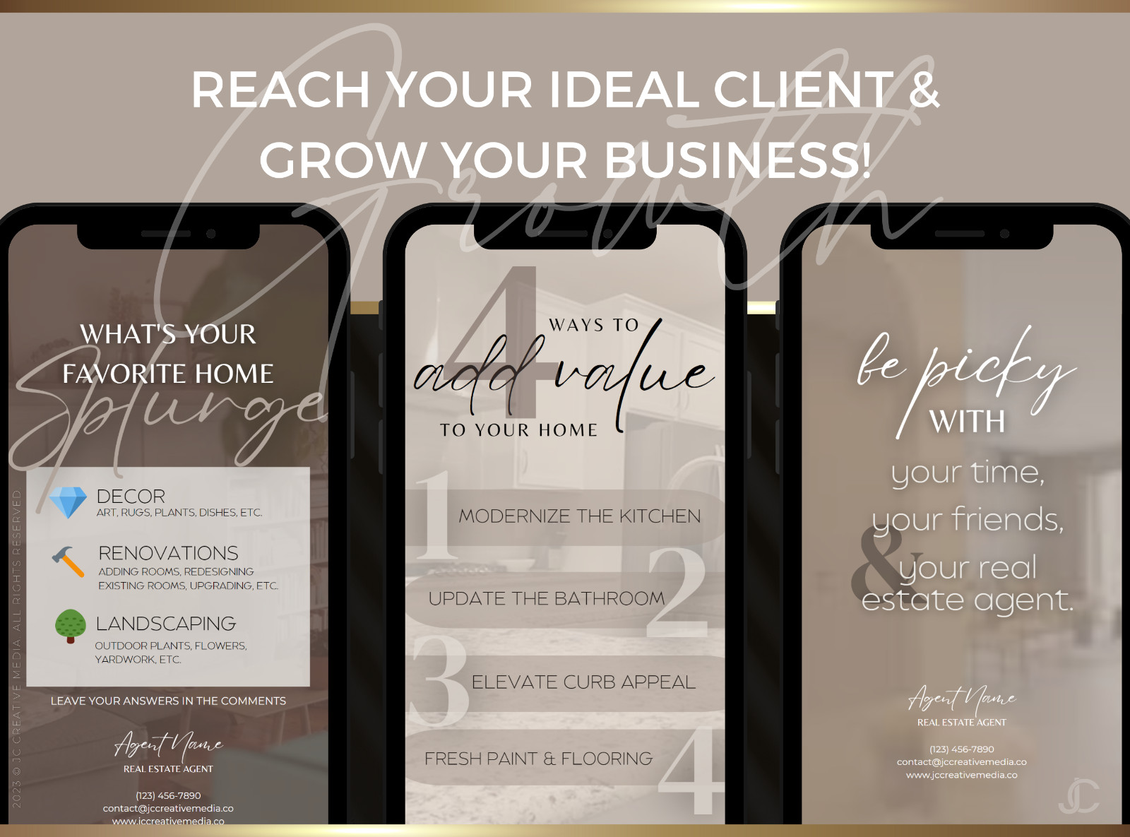 21 Real Estate Marketing Reels. VOL. 2 – Canva Video Templates (Black / Brown)