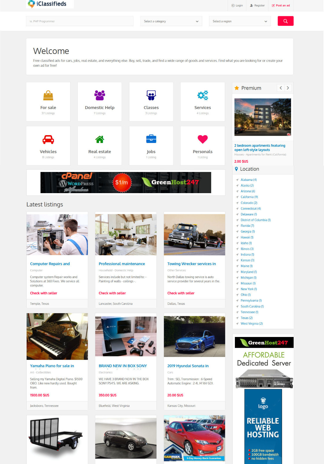 Classified Ads Website (Glider Theme) + Free Hosting with SSL