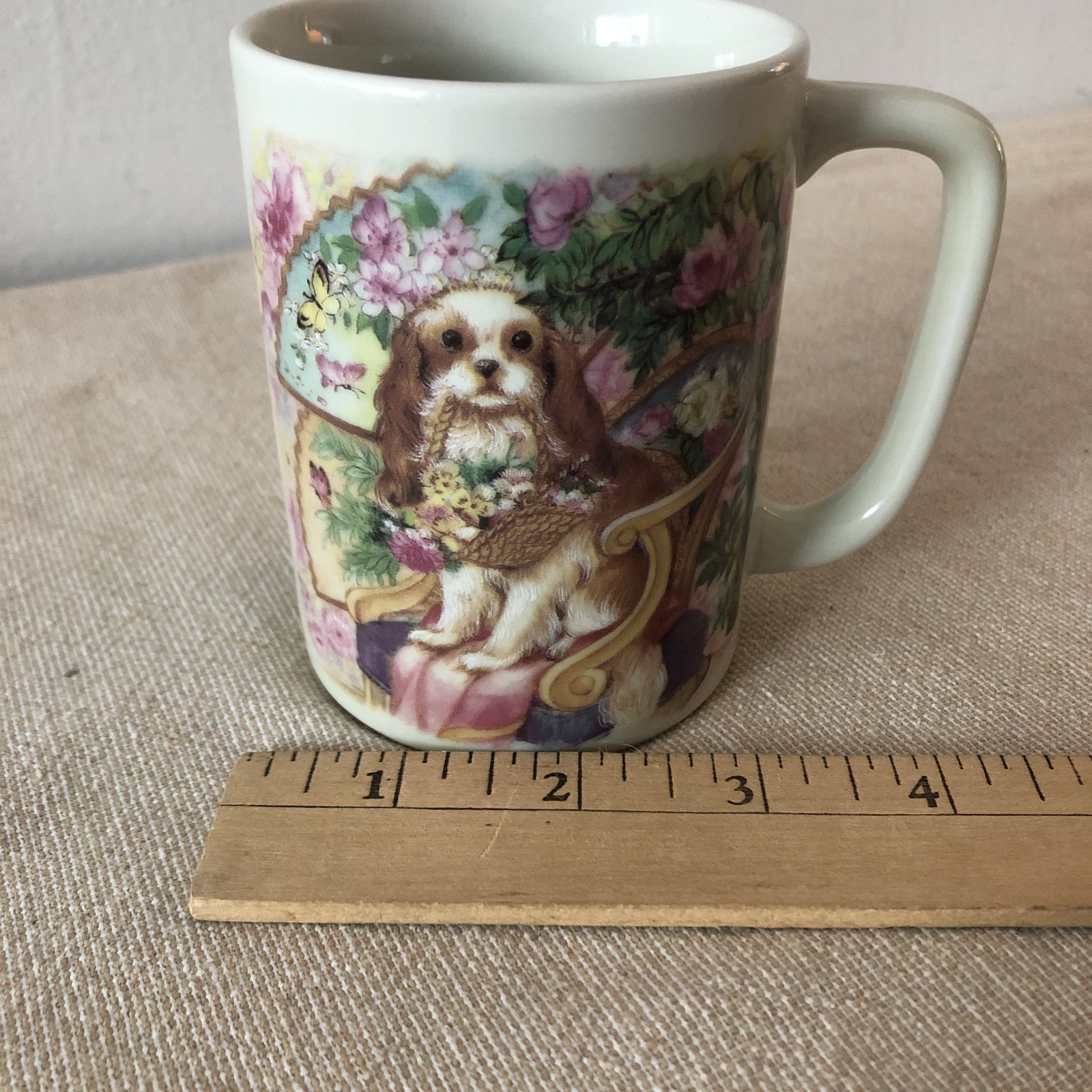 Vintage Otagiri Japan Dog Floral Mug Sunrise Publications Cavalier