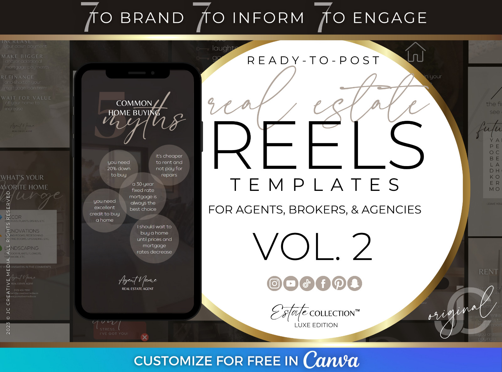 21 Real Estate Marketing Reels. VOL. 2 – Canva Video Templates (Black / Brown)