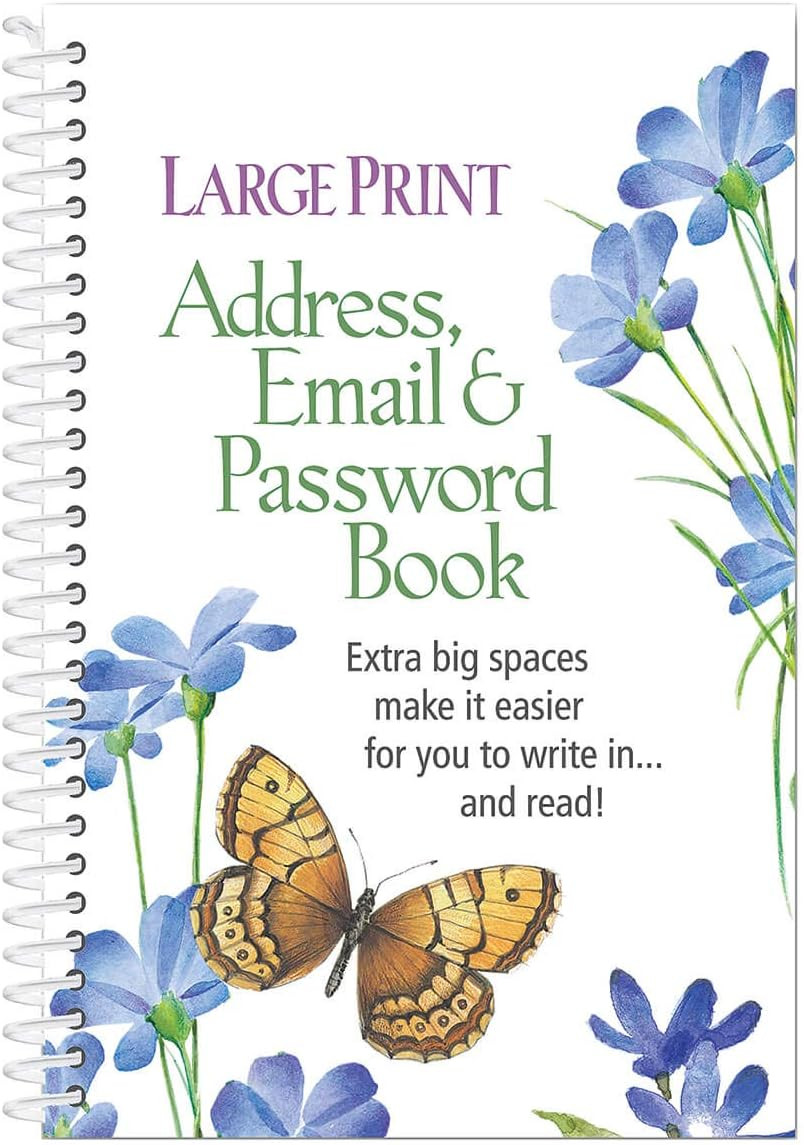 Large Print Address, Email & Password Book, Easy to Read, Spiral Bound Design, P