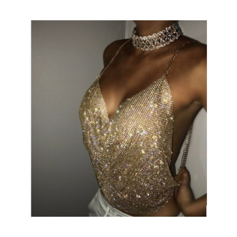 Shiny Colorful Halter Suspender Top