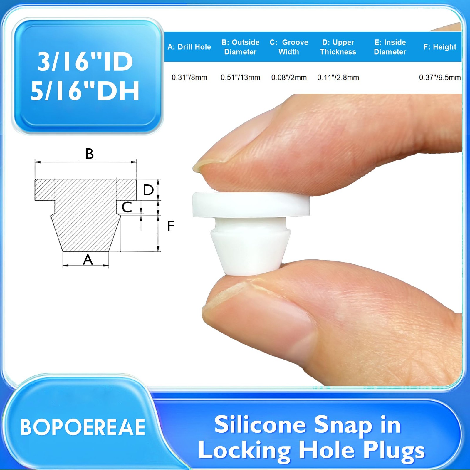 8mm Silicone Rubber Hole Plugs Snap In White Waterproof Seal Caps Pack of 25