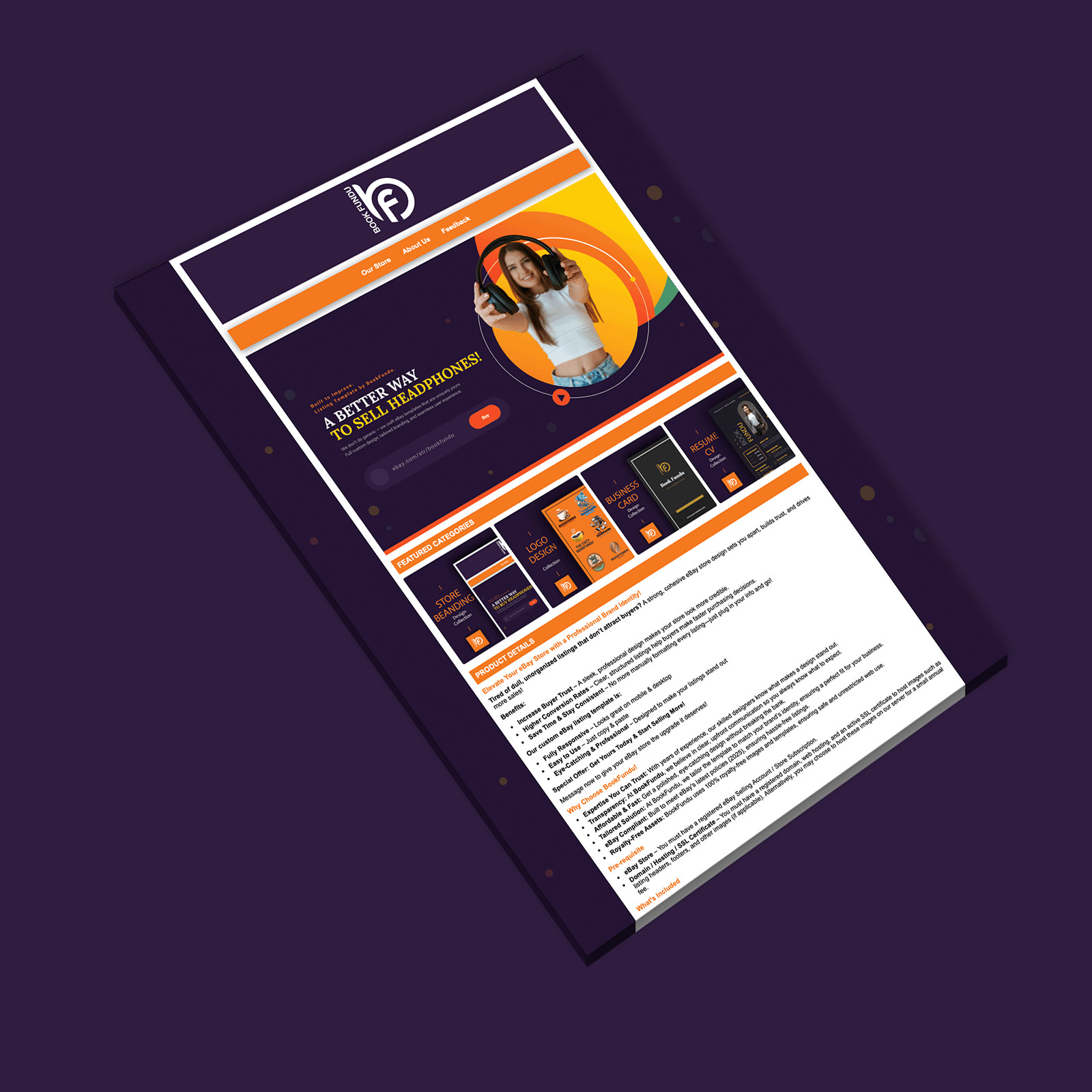 Modern eBay Store Design & Auction Template for Headphones & Audio Gear Sellers