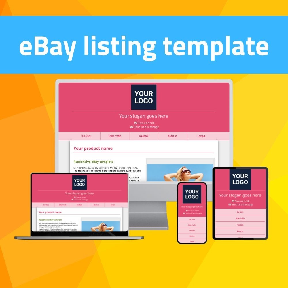 eBay Template – Responsive modern – pink – Mobile Optimized + Editor