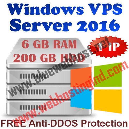 Windows 2016 VPS (Virtual Dedicated Server) 6GB RAM + 200GB HDD + 2 Core -1 Year