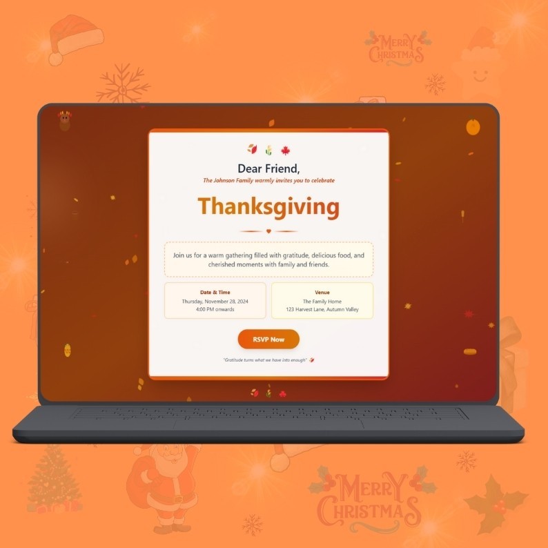Thanksgiving Dinner Invitation Website | Personalized & Customized