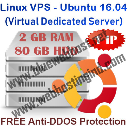 Linux VPS – Ubuntu 16.04 (Virtual Dedicated Server) 2GB RAM + 80GB HDD