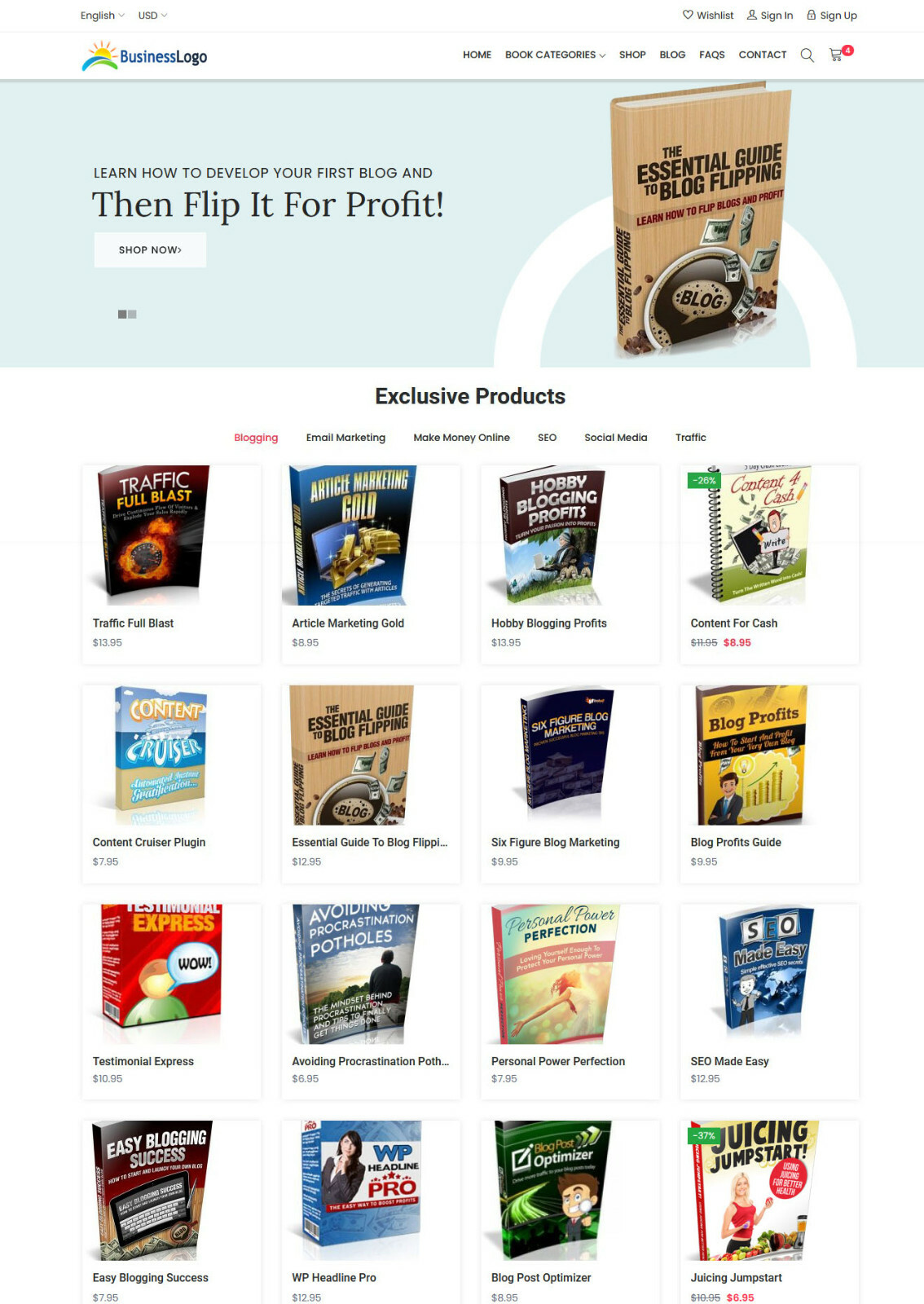 Ebook Store Website – Hundreds of books Included