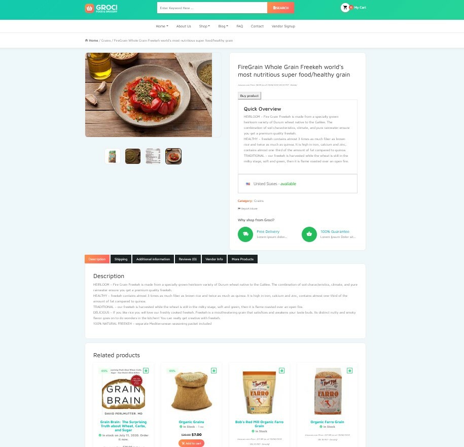 Grocery Food Store eCommerce + Multi Seller/Dropship/Affiliate Website 600+Items