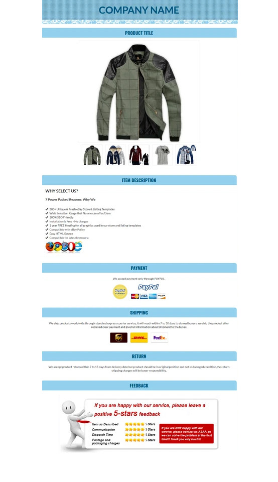 eBay Mobile Responsive HTML eBay Listing Template Auction Template Universal