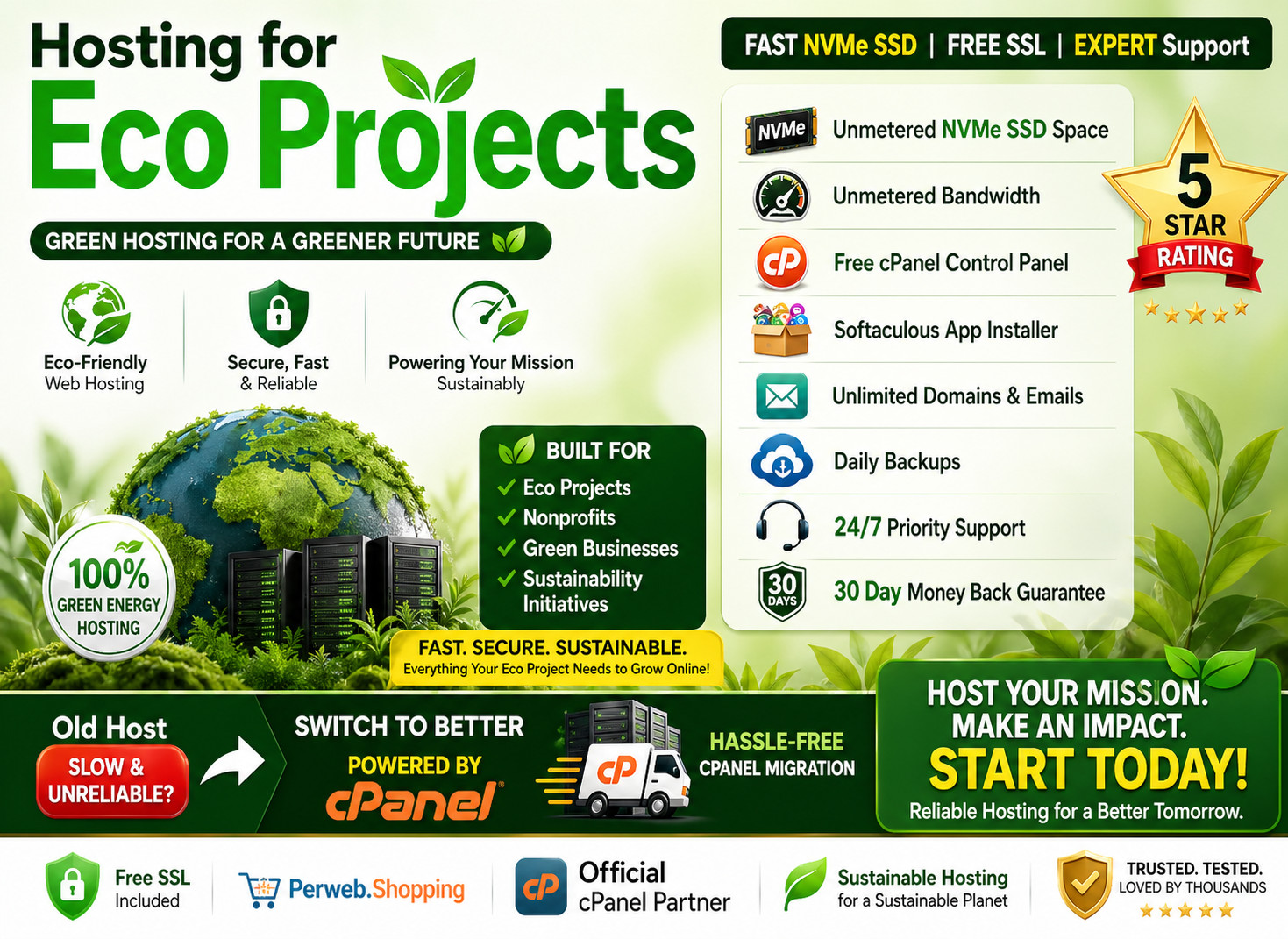 Hosting for Eco Projects – 🌿 Green Energy Fast SSD Web Hosting | $14.99/Year!
