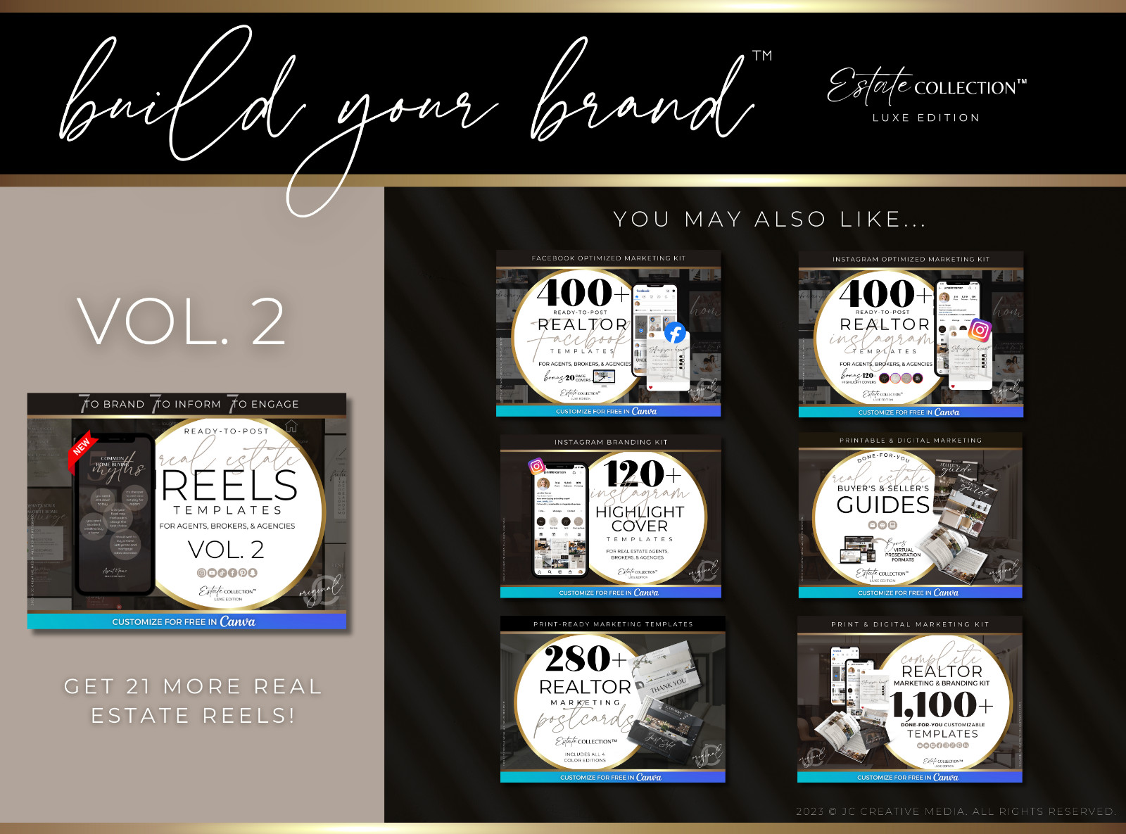 21 Real Estate Marketing Reels. VOL. 1 – Canva Video Templates (Brown / Black)