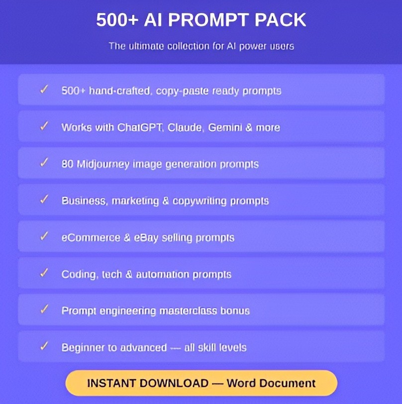 Ultimate AI Prompt Bundle 2026 | 500+ ChatGPT, Midjourney & Claude Prompts
