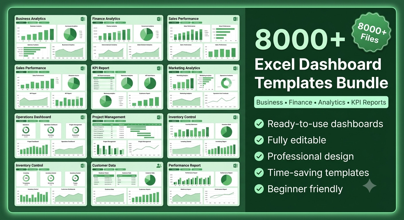 8000+ Excel Dashboard Templates Bundle | KPI Finance Sales Business Reports✅