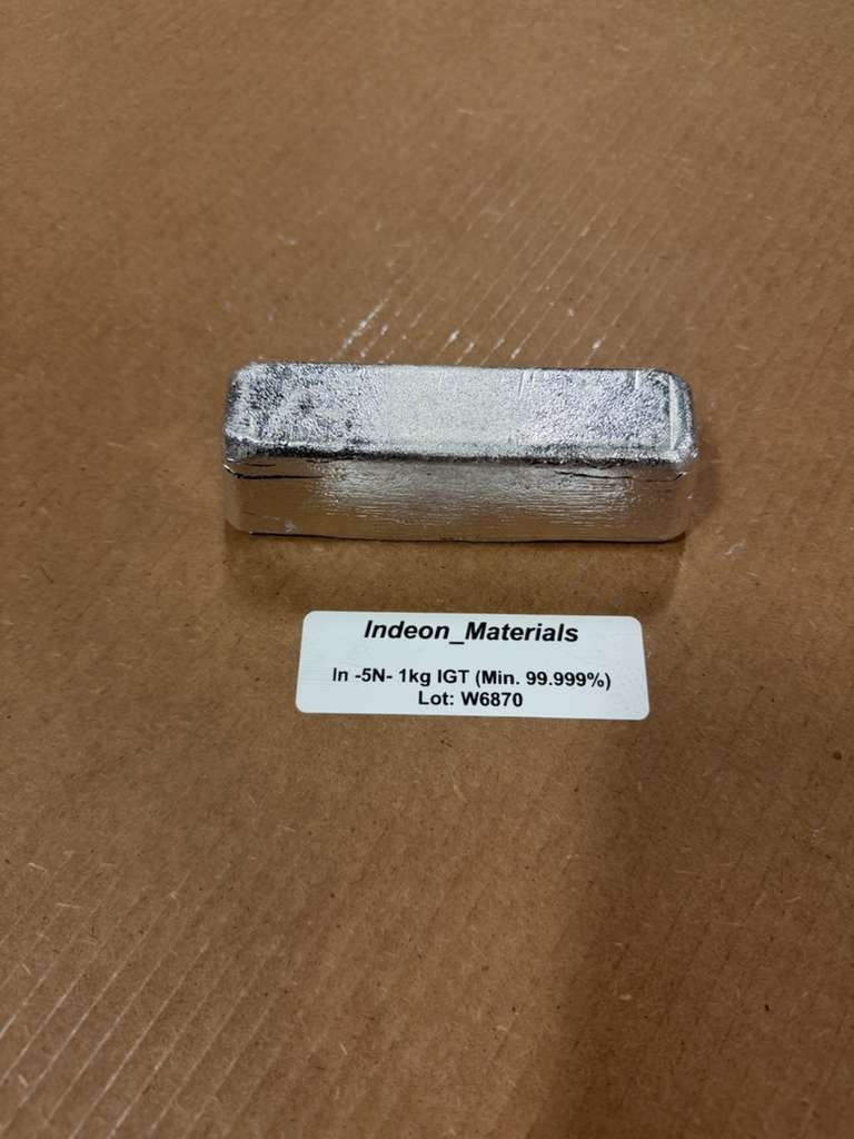 Indium Metal Bar Ingot 99.999% 5N Pure 1000g (appox. 1 kg./2.2 lbs)