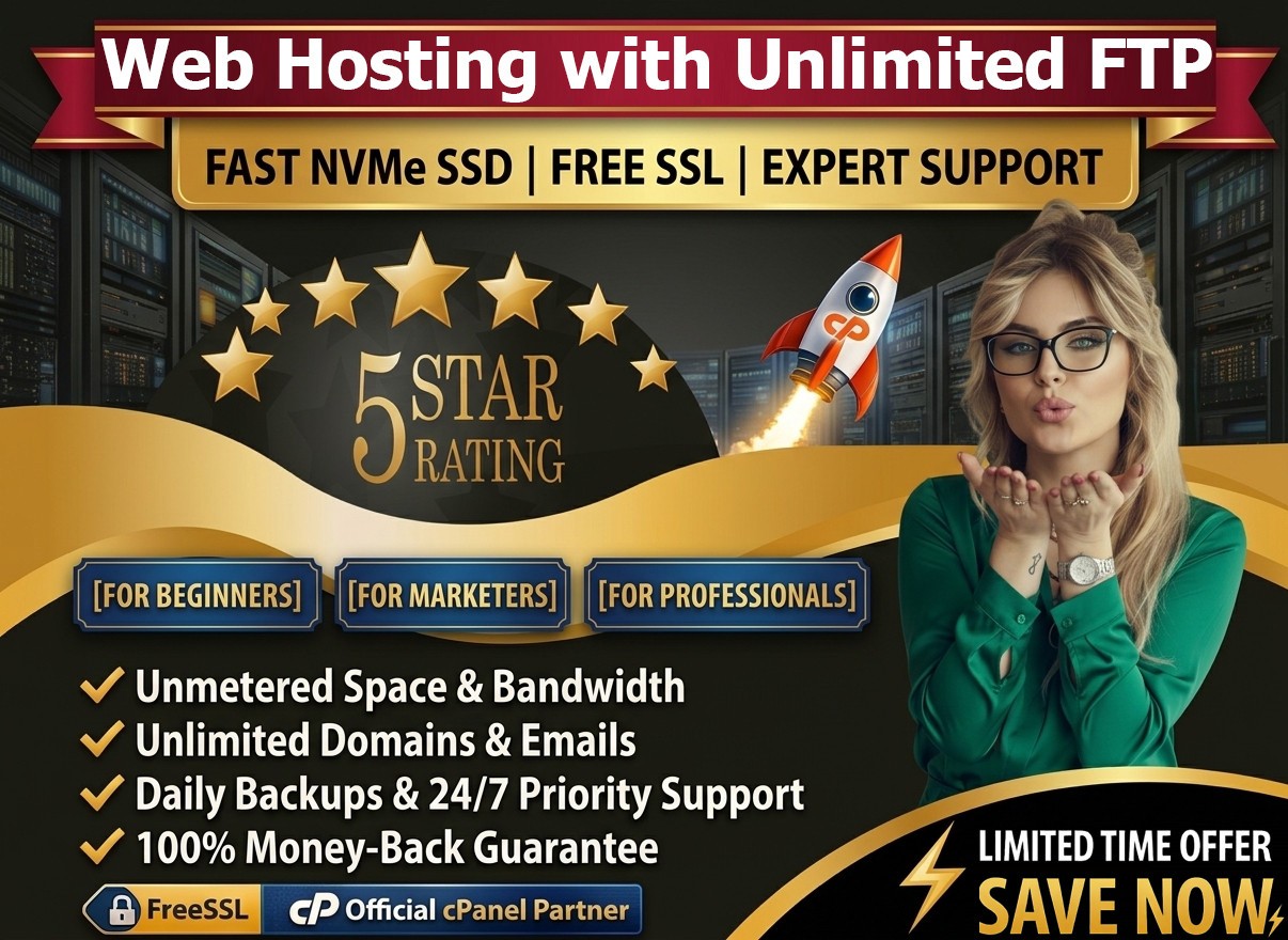 Web Hosting with Unlimited FTP – 🚀 Fast SSD + Unlimited Access | Only $14.99/Yr